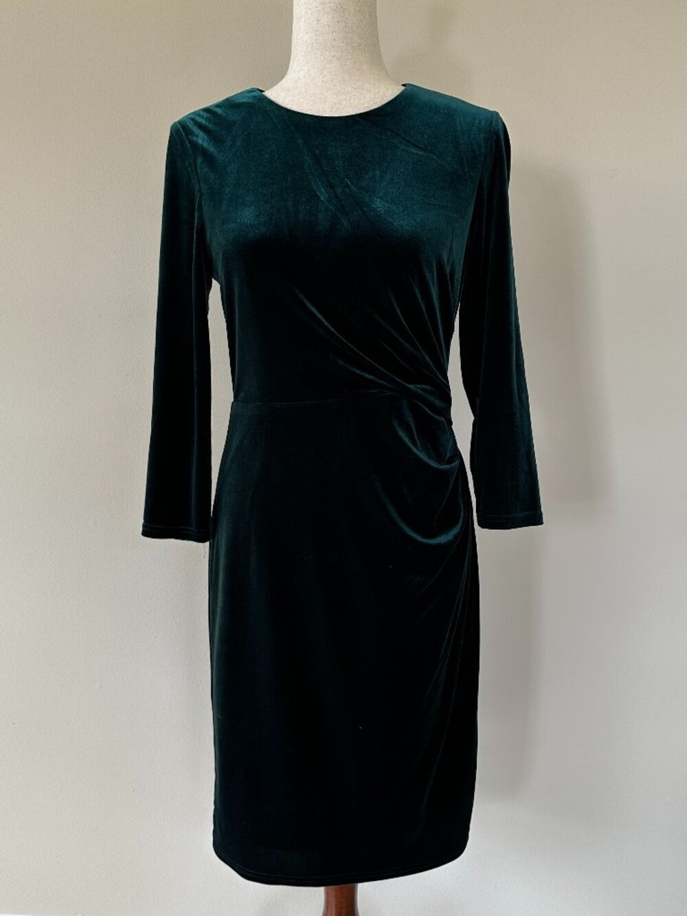 Eliza J Teal Velvet Sheath Dress Ruched Waist Size 8